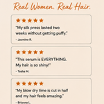 A beige promotional graphic with the headline 'REAL RESULTS' and the subtitle 'Real Women. Real Hair.