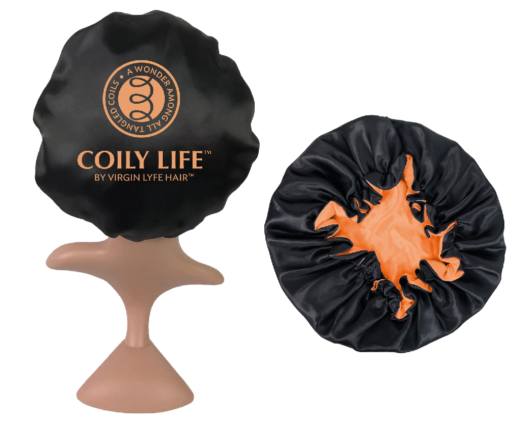 Coily Life Signature Satin Reversible Bonnet Black and Orange